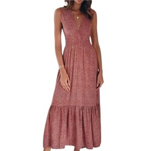 PAMPELONE Women’s Sleeveless V-Neck Boho Maxi Dress